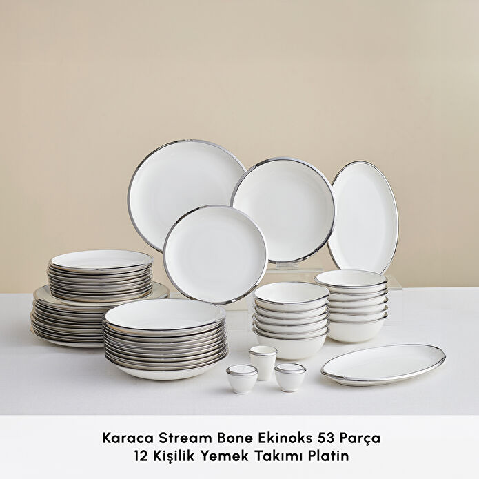 Karaca Stream Bone Ekinoks 53 Parça 12 Kişilik Yemek Takımı Platin