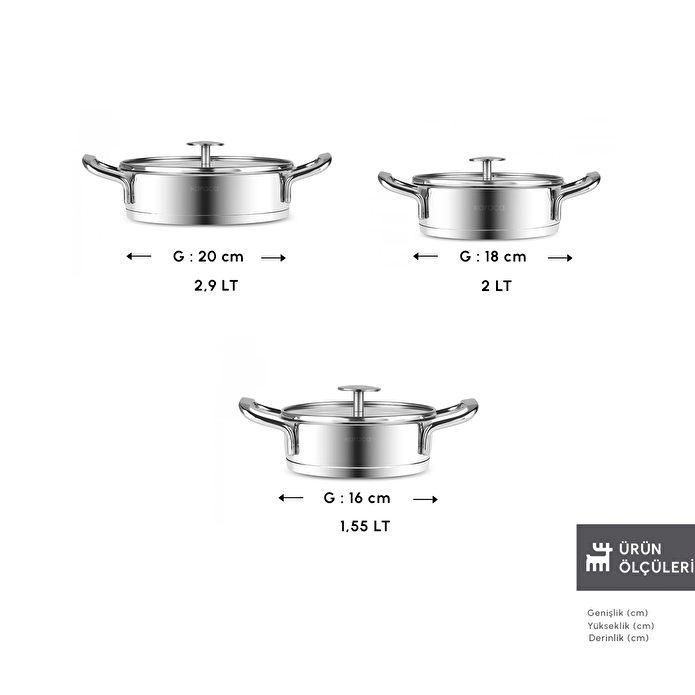 Karaca Vapor New İndüksiyon Tabanlı 6 Parça Çelik Tencere Seti