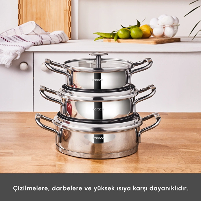Karaca Vapor New İndüksiyon Tabanlı 6 Parça Çelik Sahan Set