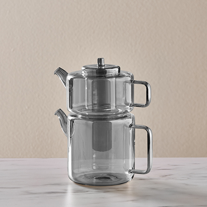 Karaca Flat Borosilikat Cam Çaydanlık Smoke Grey