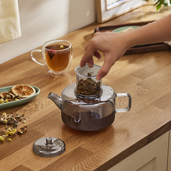 Karaca Flat Borosilikat Cam Çaydanlık Smoke Grey