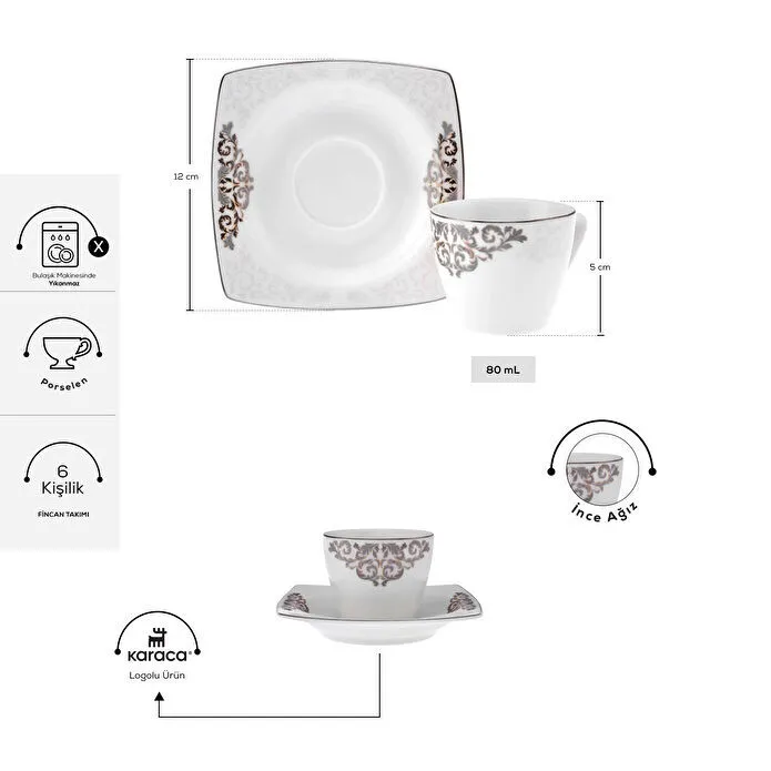 Karaca Nazende 6 Kişilik Kahve Fincanı Takımı 80 ml