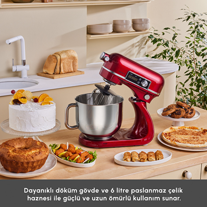 Karaca Maestro Artisan Hamur Yoğurma Makinesi Ultra Sessiz 6 Litre Kırmızı