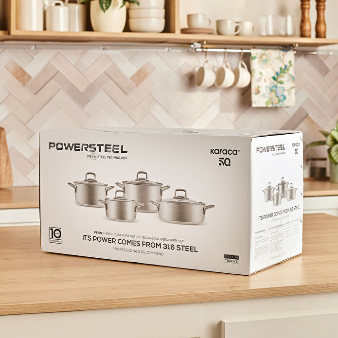 Karaca Powersteel Pekin 316+ İndüksiyon Tabanlı 8 Parça Çelik Tencere Seti