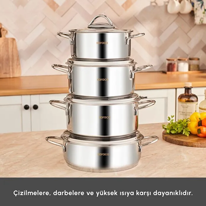 Karaca Powersteel Pekin 316+ İndüksiyon Tabanlı 8 Parça Çelik Tencere Seti