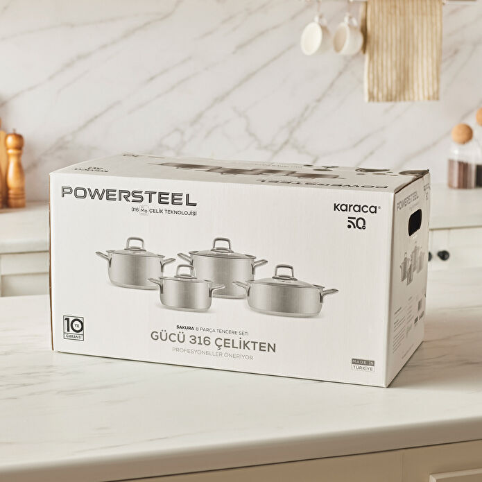 Karaca Powersteel Sakura 316+ İndüksiyon Tabanlı 8 Parça Çelik Tencere Seti