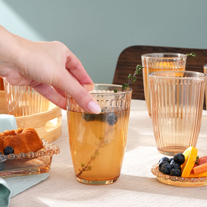 Karaca Gordes 6'lı Cam Meşrubat Bardağı 370 ml Amber