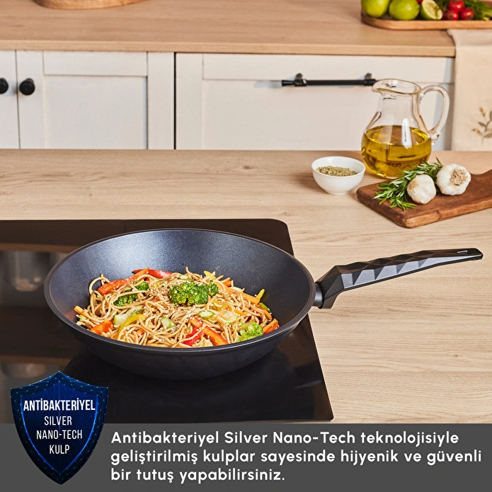 Karaca Biodiamond Antibakteriyel Kulp Wok Tava 28 Cm