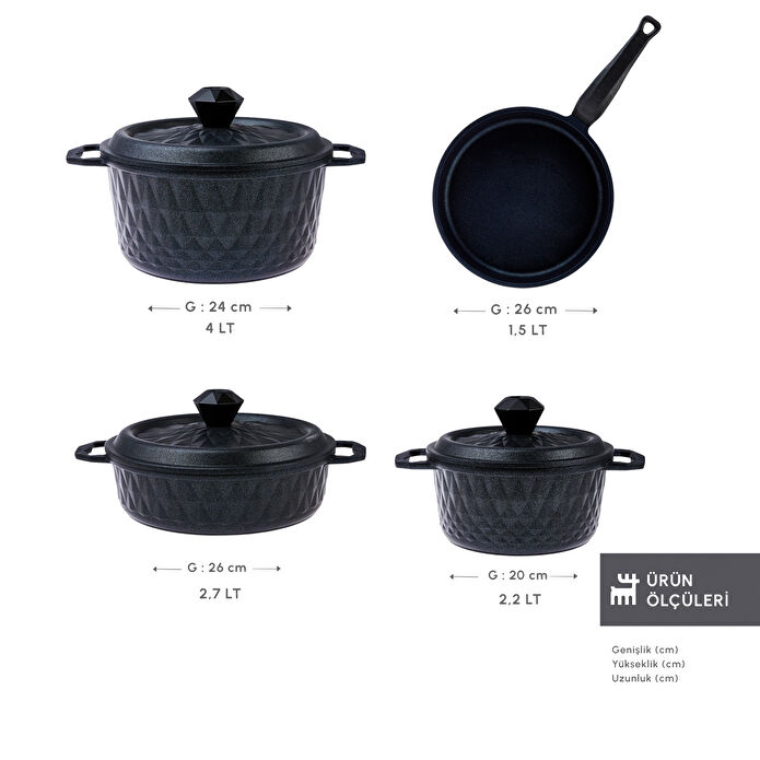 Karaca Biodiamond Döküm 7 Parça Fırın Eldiveni Hediyeli Tencere Seti