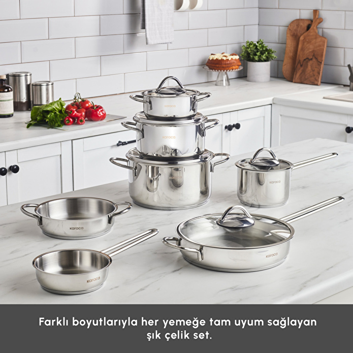 Karaca Ada İndüksiyon Tabanlı 12 Parça Çelik Tencere Seti