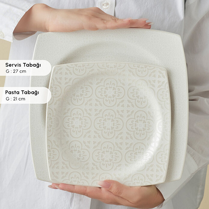 Karaca Square Bone Royal Lace 24 Parça 6 Kişilik Yemek Takımı