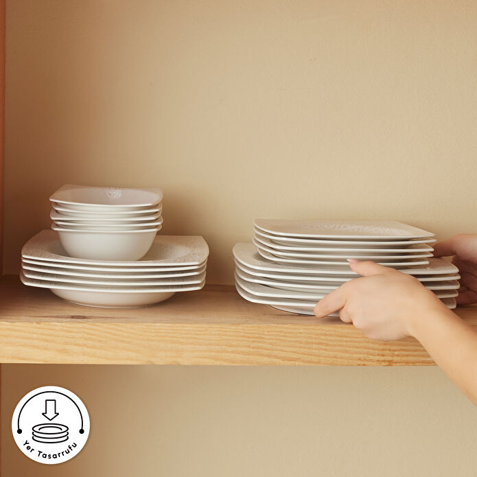 Karaca Square Bone Royal Lace 24 Parça 6 Kişilik Yemek Takımı