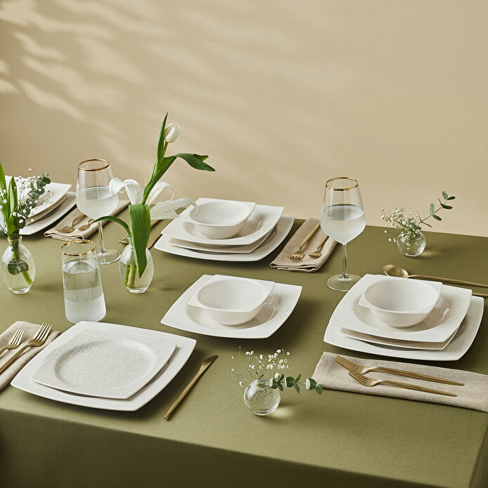Karaca Square Bone Royal Lace 24 Parça 6 Kişilik Yemek Takımı
