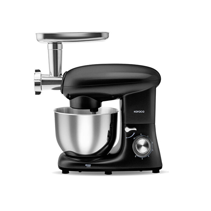 Karaca Multichef Kıyma Çekme /Sucuk-Sosis/İçli Köfte Aparatlı Hamur Yoğurma Makinesi Shiny Black 1900W 5,5L