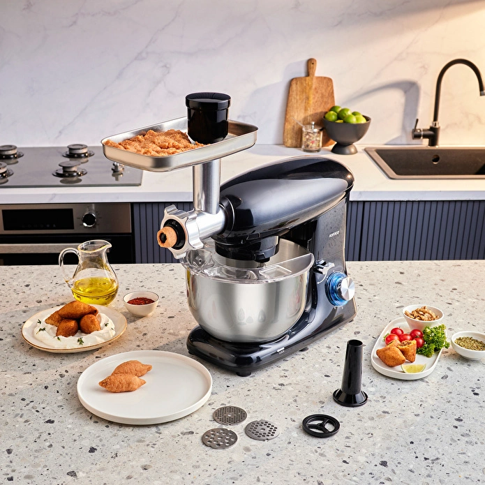 Karaca Multichef Kıyma Çekme /Sucuk-Sosis/İçli Köfte Aparatlı Hamur Yoğurma Makinesi Shiny Black 1900W 5,5L