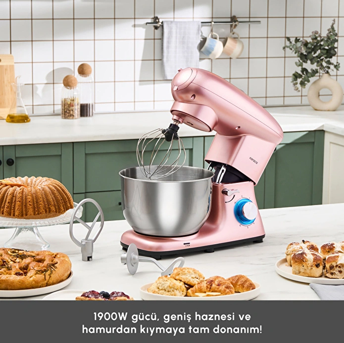 Karaca Multichef Kıyma Çekme /Sucuk-Sosis/İçli Köfte Aparatlı Hamur Yoğurma Makinesi Rosegold 1900W 5,5L