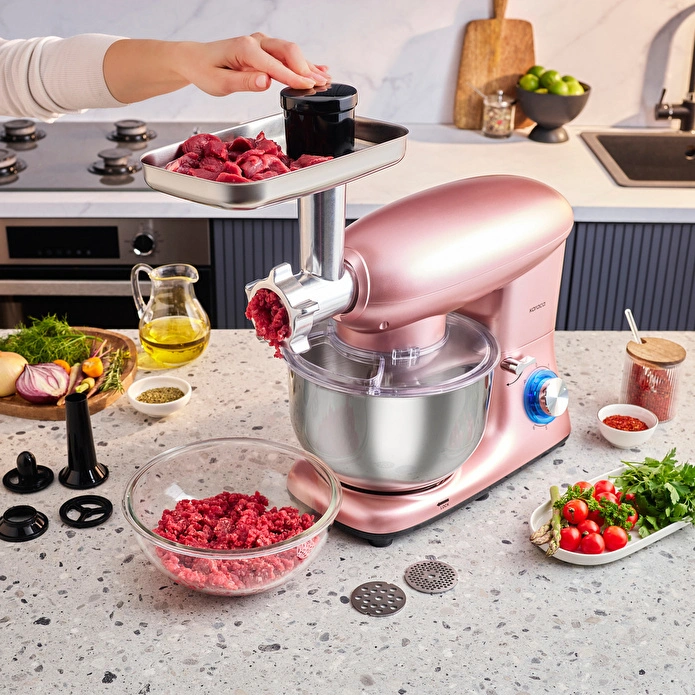 Karaca Multichef Kıyma Çekme /Sucuk-Sosis/İçli Köfte Aparatlı Hamur Yoğurma Makinesi Rosegold 1900W 5,5L