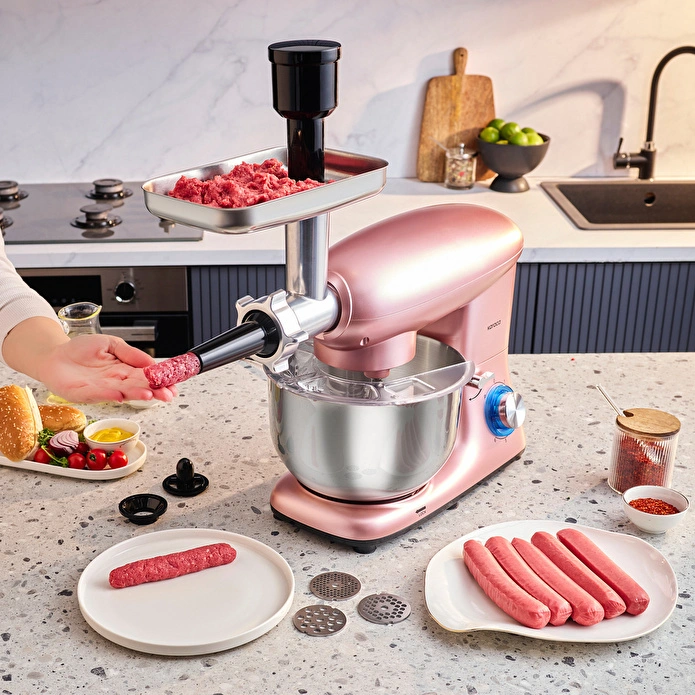 Karaca Multichef Kıyma Çekme /Sucuk-Sosis/İçli Köfte Aparatlı Hamur Yoğurma Makinesi Rosegold 1900W 5,5L