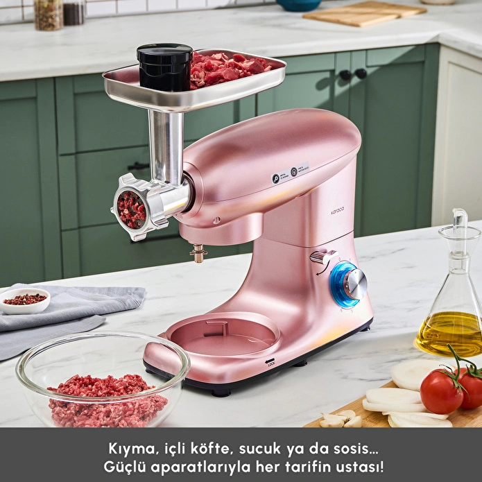 Karaca Multichef Kıyma Çekme /Sucuk-Sosis/İçli Köfte Aparatlı Hamur Yoğurma Makinesi Rosegold 1900W 5,5L