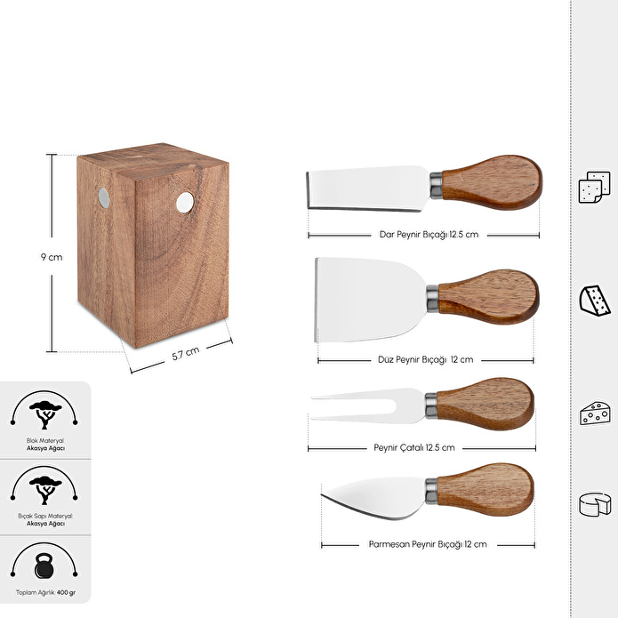 Emsan Antik Mıknatıslı Standlı 5 Parça Peynir Seti Inox