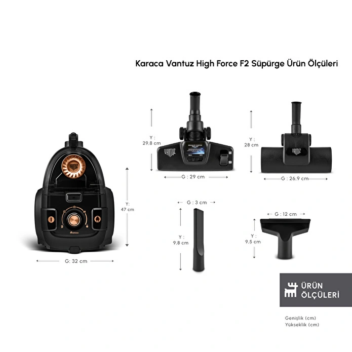 Karaca Vantuz High Force F2 Matte Black Copper Elektrikli Süpürge