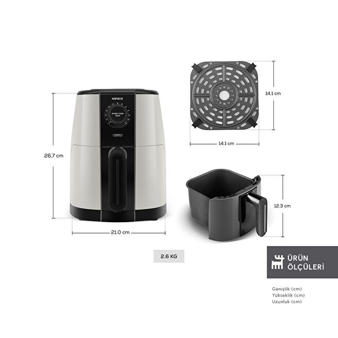Karaca Smart Cook 60 Dakikaya Kadar Zaman Ayarlı Compact Airfryer Krem 2.2L