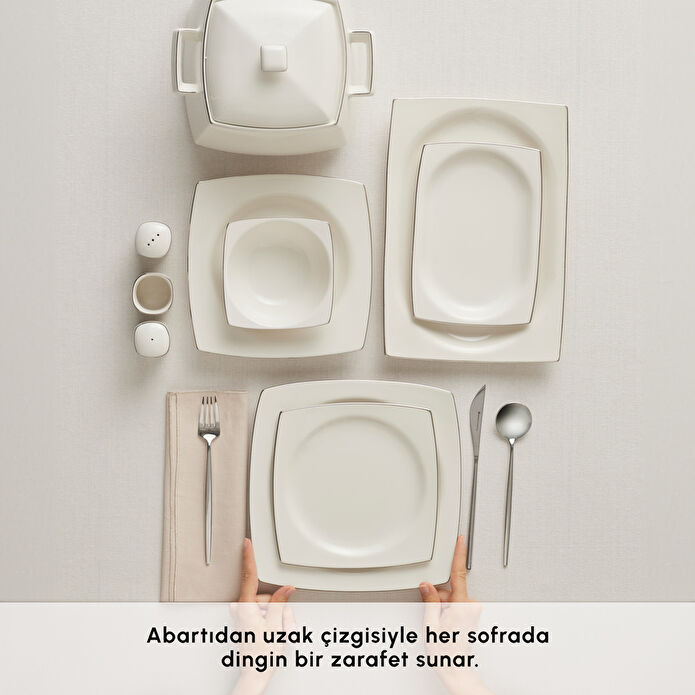 Karaca Square Bone Talia 60 Parça 12 Kişilik Yemek Takımı Platin