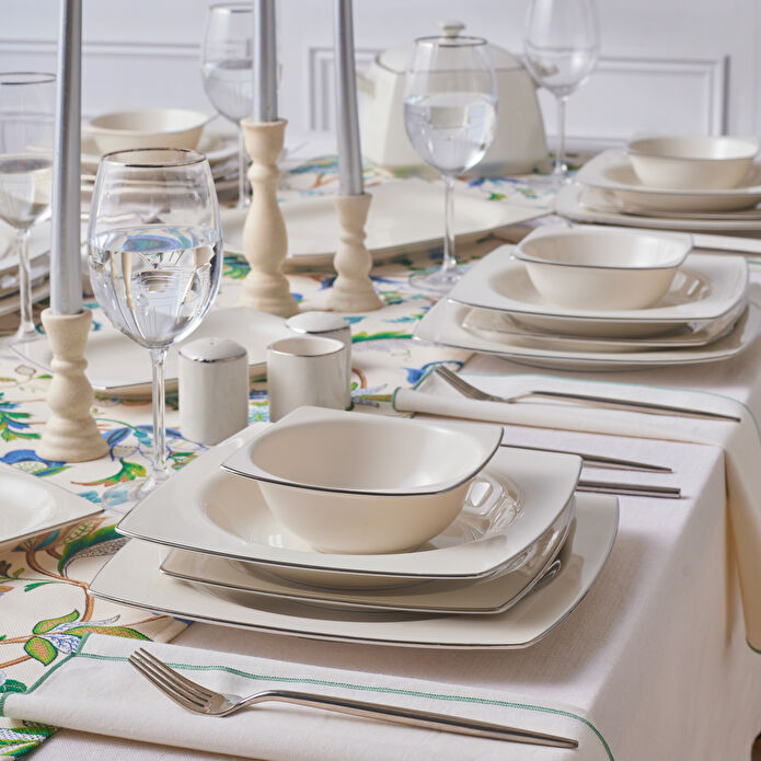 Karaca Square Bone Talia 60 Parça 12 Kişilik Yemek Takımı Platin