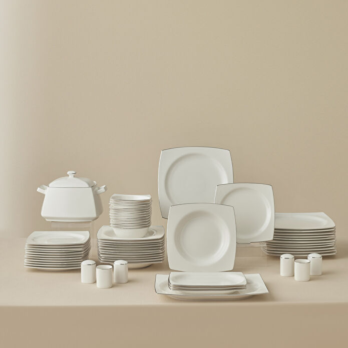 Karaca Square Bone Talia 60 Parça 12 Kişilik Yemek Takımı Platin