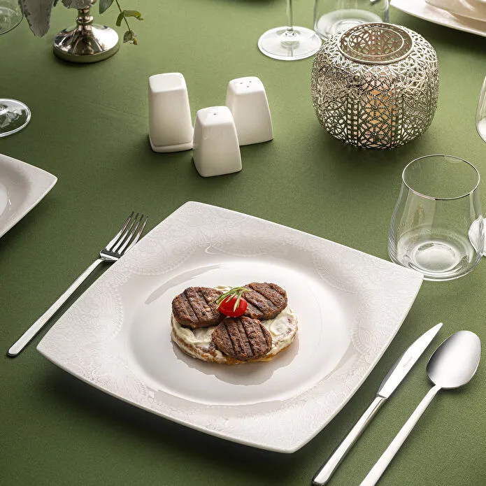 Emsan Fine Bone Meyra 61 Parça 12 Kişilik Kare Yemek Takımı