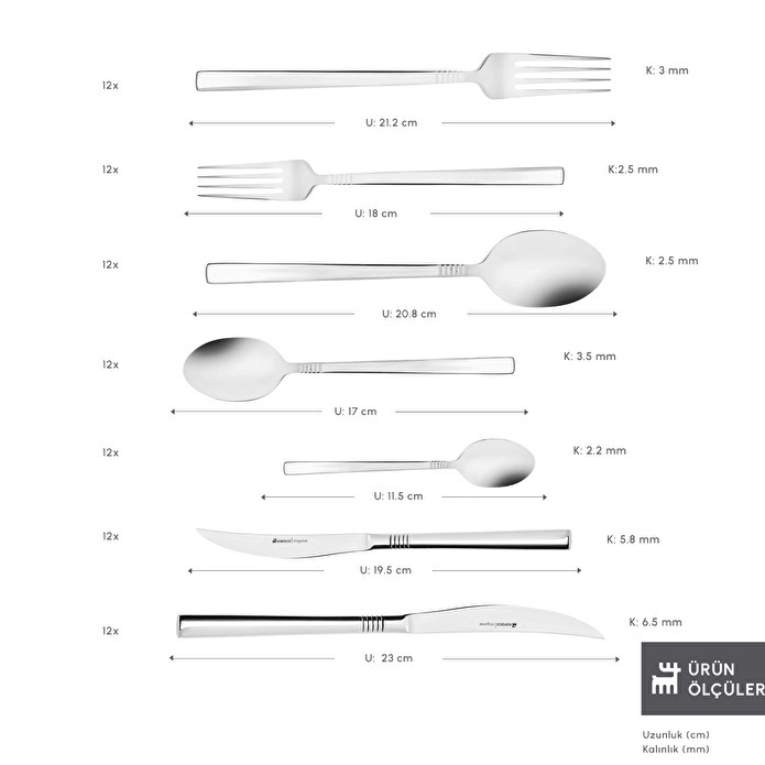 Karaca Red Carpet Collection Elegance Nil Platin 12 Kişilik 84 Parça Çatal Kaşık Bıçak Takımı