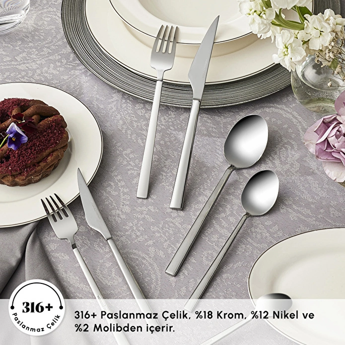 Karaca 316 Premium Halley Platin 12 Kişilik 84 Parça Çatal Kaşık Bıçak Takımı
