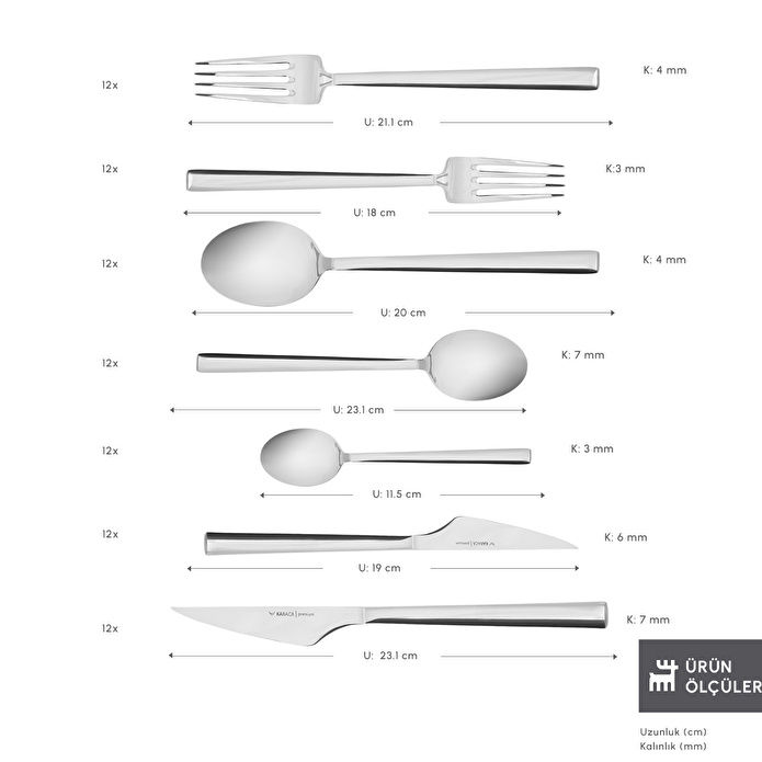 Karaca 316 Premium Halley Platin 12 Kişilik 84 Parça Çatal Kaşık Bıçak Takımı
