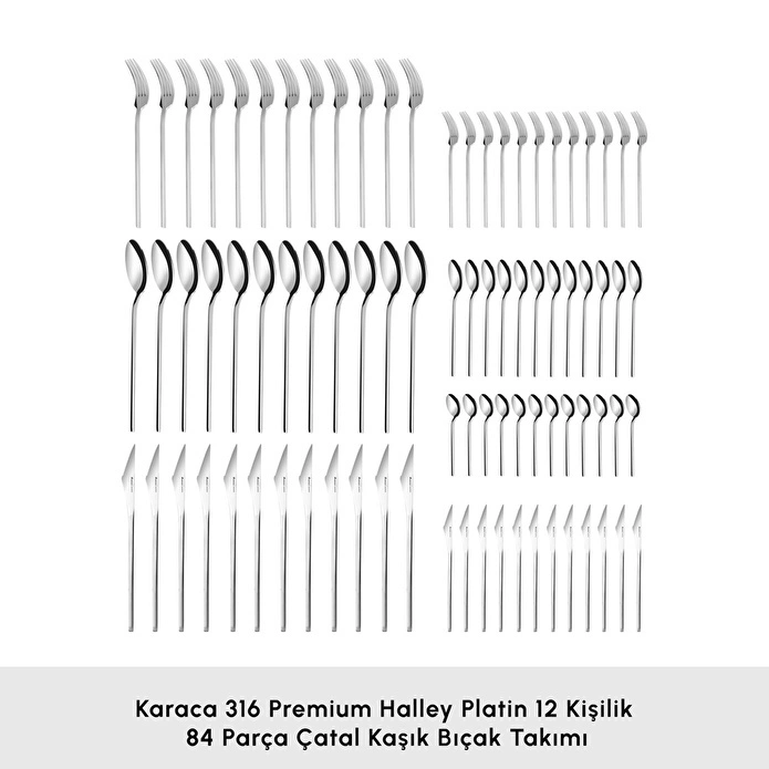 Karaca 316 Premium Halley Platin 12 Kişilik 84 Parça Çatal Kaşık Bıçak Takımı