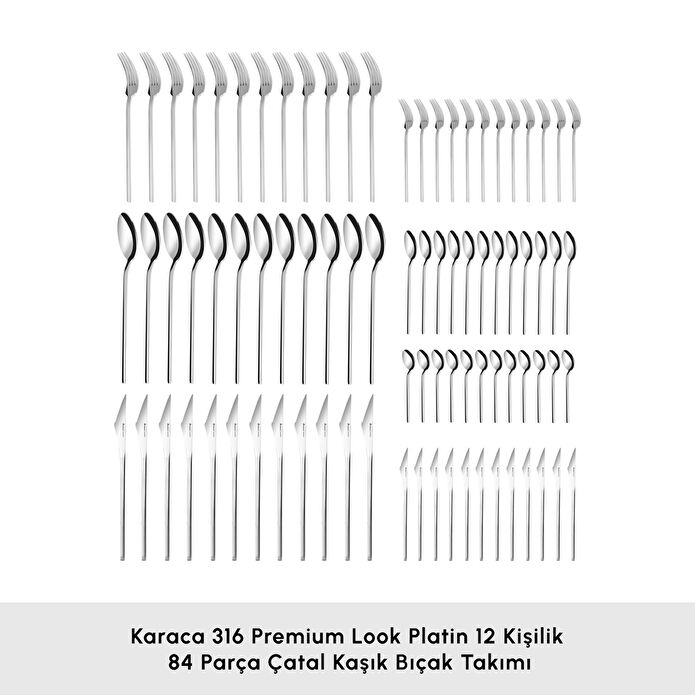 Karaca 316 Premium Look Platin 12 Kişilik 84 Parça Çatal Kaşık Bıçak Takımı
