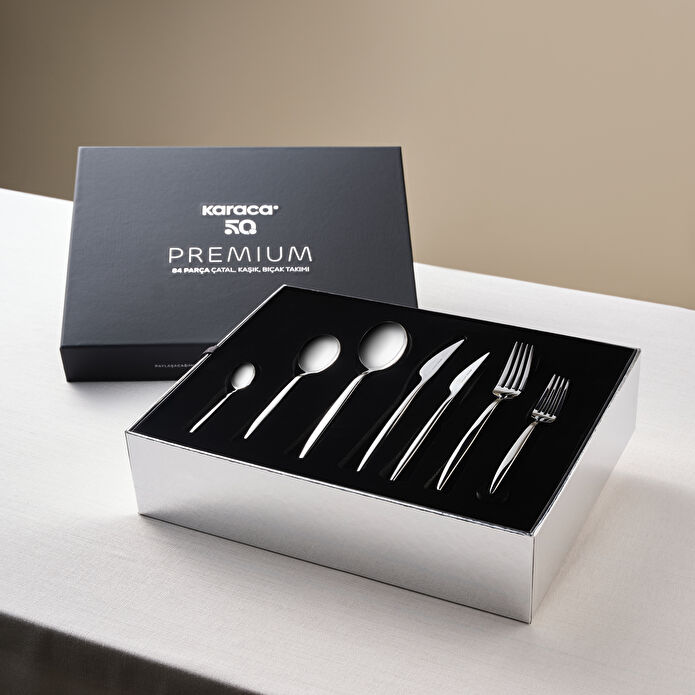 Karaca Premium Sail Platin 12 Kişilik 84 Parça Çatal Kaşık Bıçak Takımı