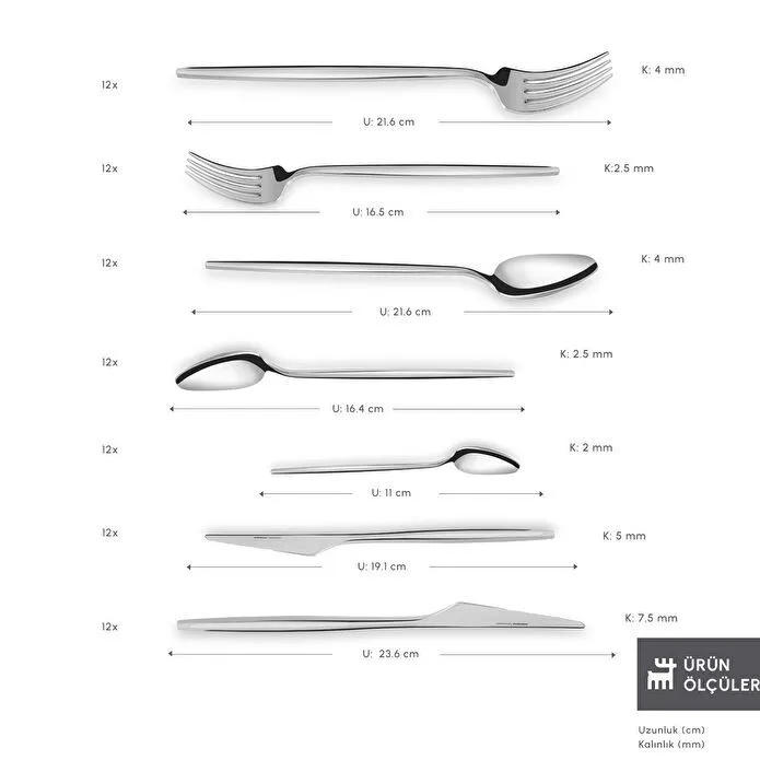 Karaca 316 Premium Moongate Platin 12 Kişilik 84 Parça Çatal Kaşık Bıçak Takımı