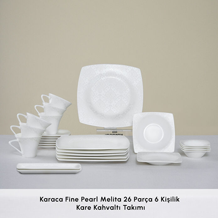 Karaca Fine Pearl Melita 26 Parça 6 Kişilik Kare Kahvaltı/Servis Takımı