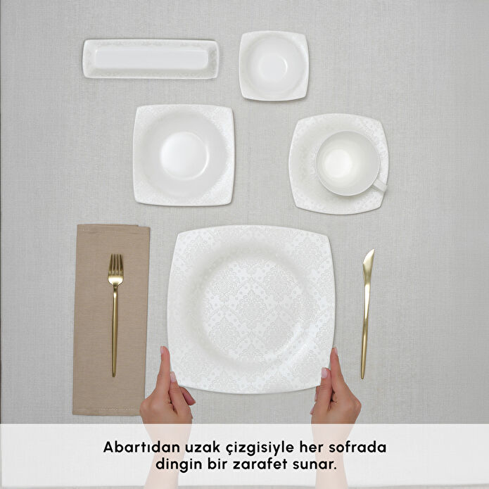 Karaca Fine Pearl Melita 26 Parça 6 Kişilik Kare Kahvaltı/Servis Takımı