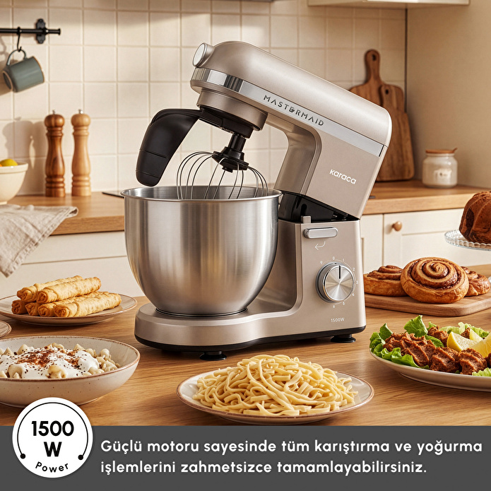 Karaca Mastermaid Chef Pro Çift Kollu Hamur Yoğurma Makinesi Iconic Beige 1500W 5L
