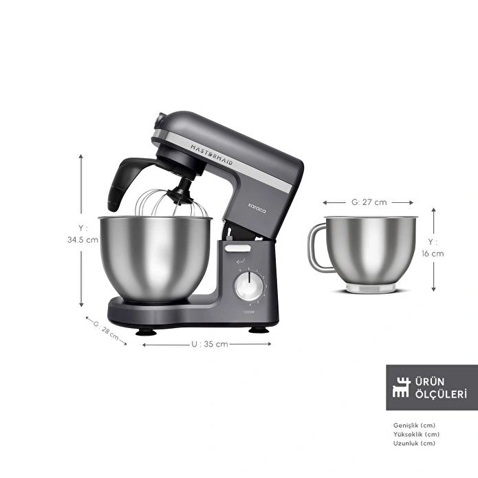 Karaca Mastermaid Chef Pro Çift Kollu Hamur Yoğurma Makinesi Space Gray 1500 W 5L