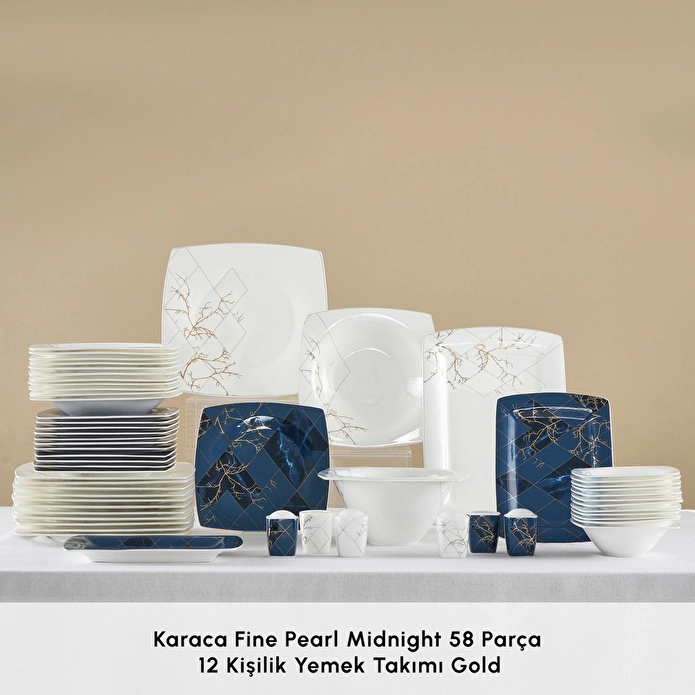 Karaca Fine Pearl Midnight 58 Parça 12 Kişilik Yemek Takımı Gold