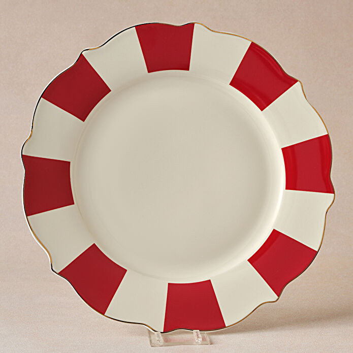 Karaca New Romantic Kalın Çizgili Servis Tabağı 27 cm Kırmızı