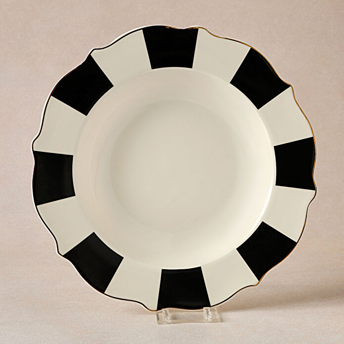 Karaca New Romantic Kalın Çizgili Çukur Tabak 24 cm Siyah