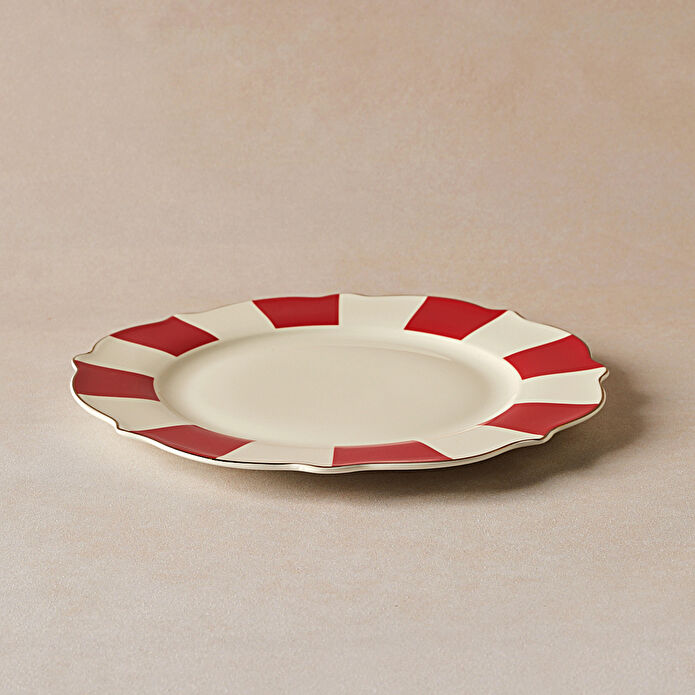 Karaca New Romantic Kalın Çizgili Pasta Tabağı 21 cm Kırmızı 