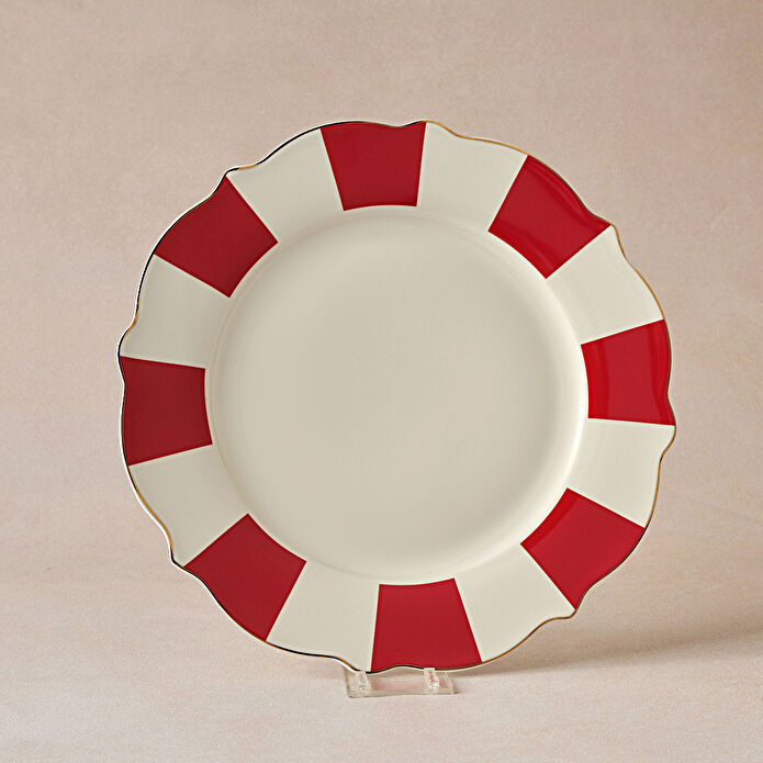 Karaca New Romantic Kalın Çizgili Pasta Tabağı 21 cm Kırmızı 