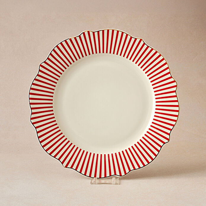 Karaca New Romantic İnce Çizgili Pasta Tabağı 21 cm Kırmızı
