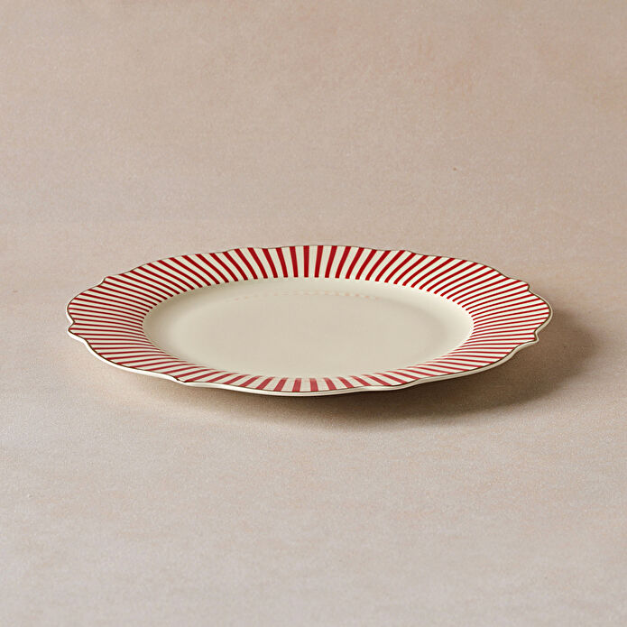 Karaca New Romantic İnce Çizgili Pasta Tabağı 21 cm Kırmızı