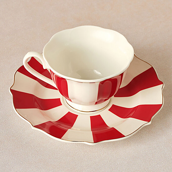 Karaca New Romantic Kalın Çizgili Çay Fincanı 220 ml Kırmızı