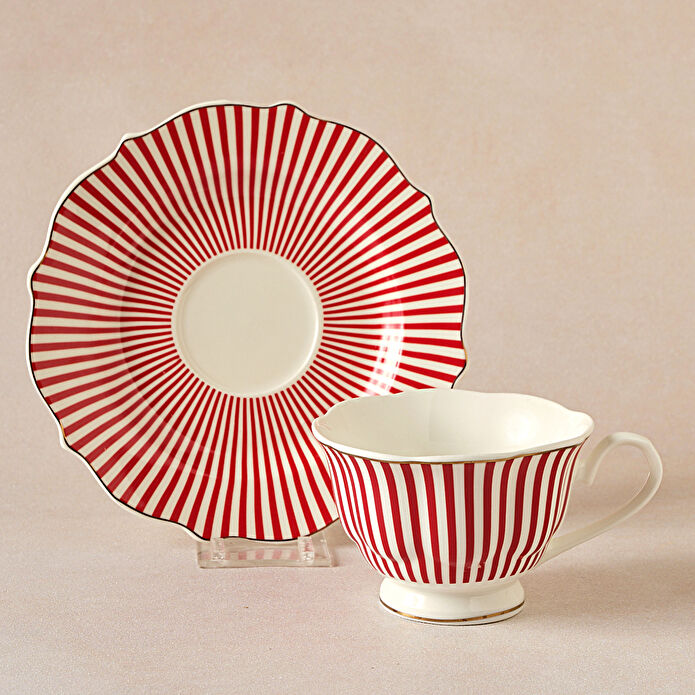 Karaca New Romantic İnce Çizgili Çay Fincanı 220 ml Kırmızı 